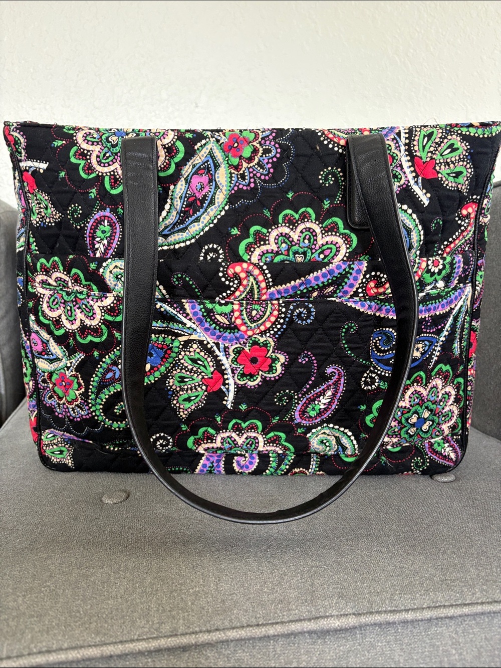 Vera Bradley Kiev Paisley Commuter Laptop Tote Bag Black Quilted Travel - Picture 2 of 6